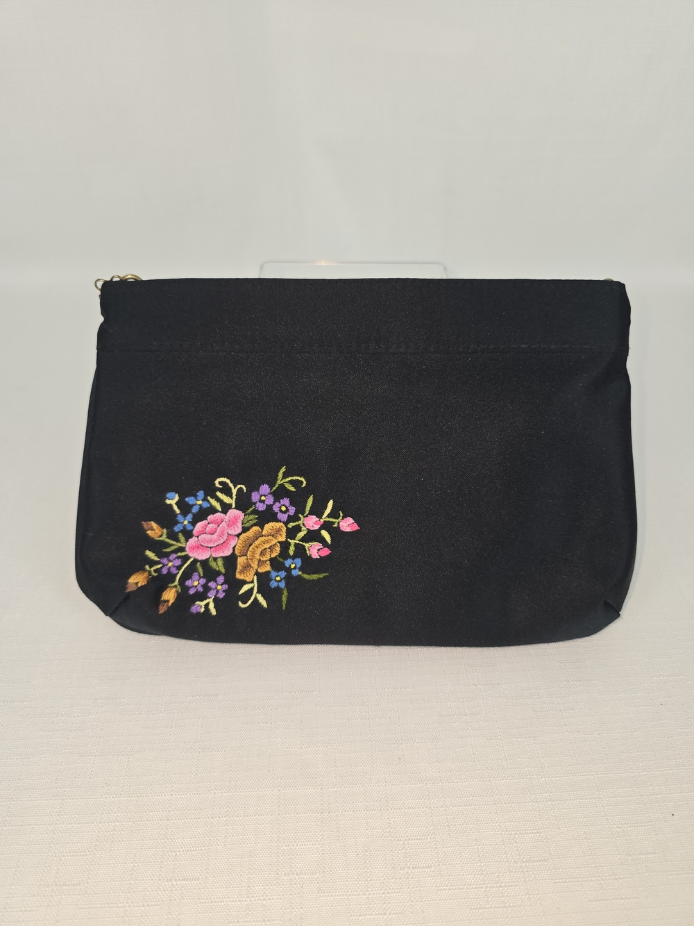 Vintage Black Mini Bag with Pink and Gold Floral Embroidery
